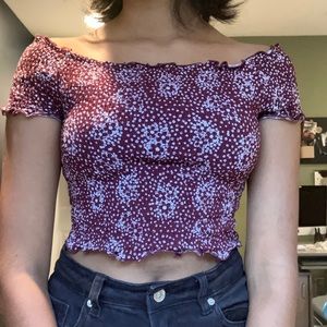 LA Hearts PACSUN shirred top, burgundy, size small.